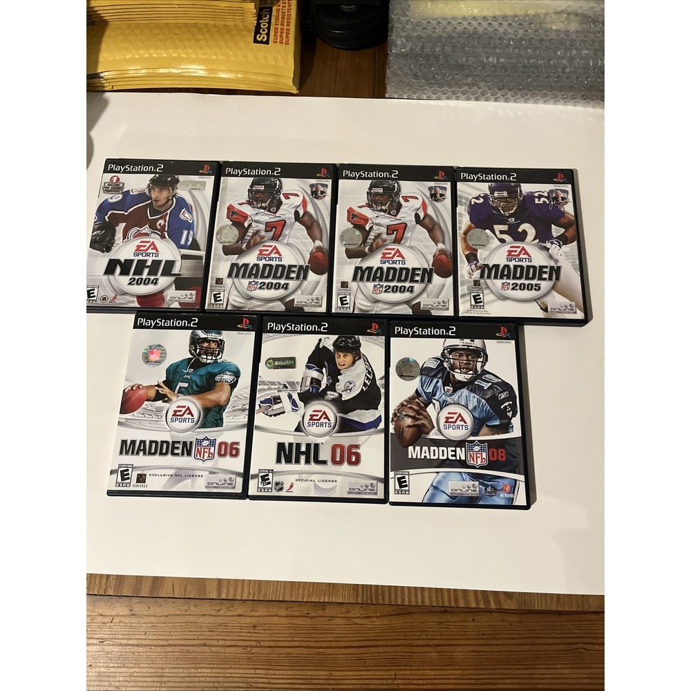 Sony PlayStation 2 Madden and NHL Game Lot EA Sports 6 Games With Booklets